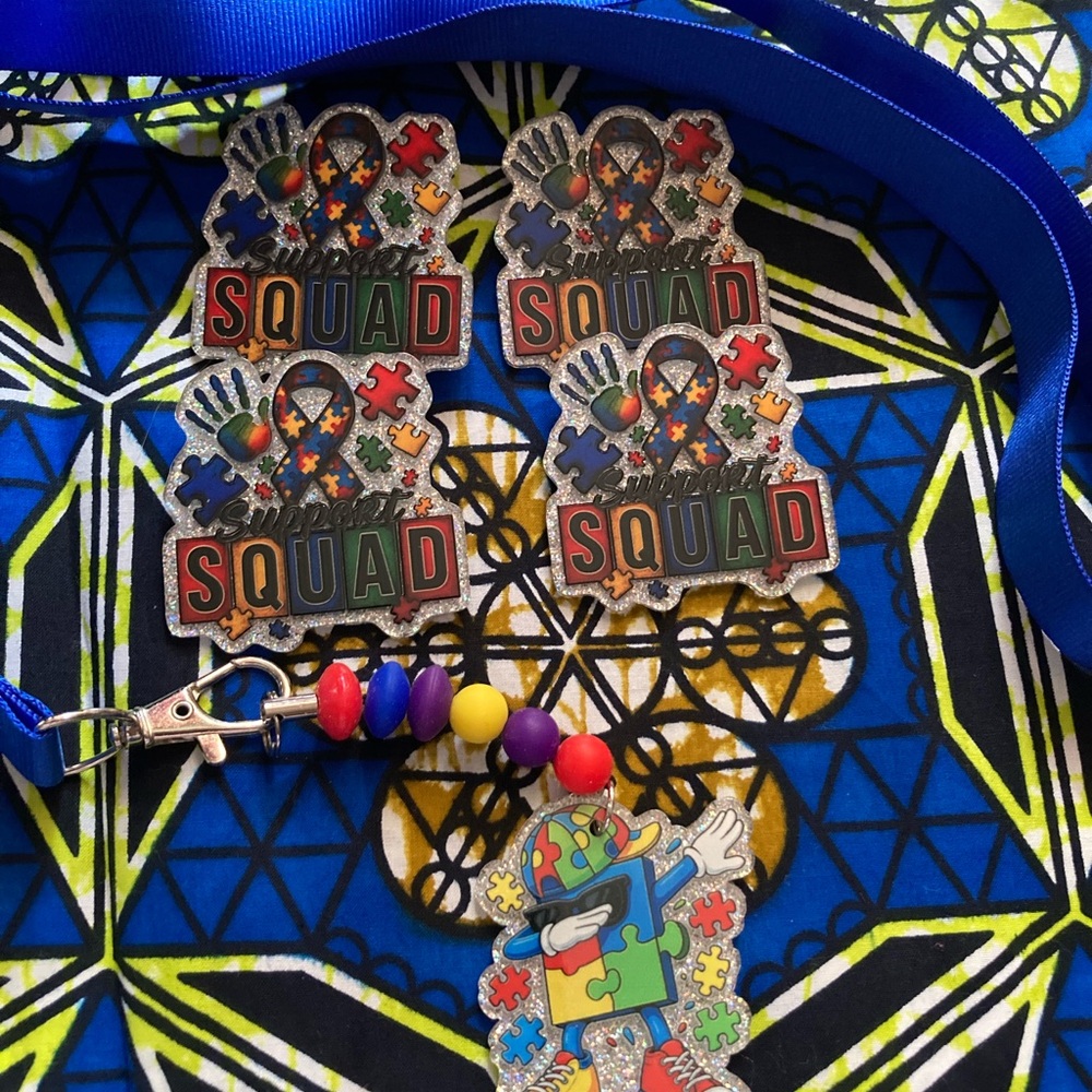 Autism Support Squad Blue Lanyard Pin Set